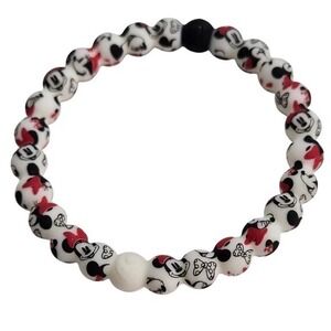 Lokai Disney Minnie Mouse Silicone Beaded Stretch Bracelet White Red Size Large